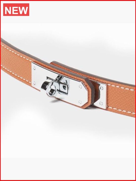 Adjustable Thin Leather Belt with Metal Turn Lock Buckle